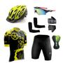 Imagem de Conjunto Ciclismo Camisa e Bermuda + Capacete de Ciclismo C/ Luz LED + Luvas de Ciclismo + Óculos Esportivo +  Par de Manguitos