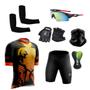 Imagem de Conjunto Ciclismo Camisa e Bermuda + Par de Luvas + Óculos Esportivo +  Par de Manguitos + Bandana