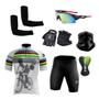 Imagem de Conjunto Ciclismo Camisa e Bermuda + Par de Luvas + Óculos Esportivo +  Par de Manguitos + Bandana