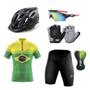 Imagem de Conjunto Ciclismo Camisa Proteção UV e Bermuda em Gel + Capacete Ciclismo + Luvas Ciclismo + Óculos