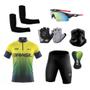 Imagem de Conjunto Ciclismo Camisa Proteção UV e Bermuda em Gel + Luvas Ciclismo + Óculos + Manguitos + Bandana