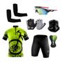 Imagem de Conjunto Ciclismo Camisa Proteção UV e Bermuda em Gel + Luvas Ciclismo + Óculos + Manguitos + Bandana