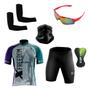 Imagem de Conjunto Ciclismo Camisa Proteção Uv e Bermuda + Óculos Esportivo +  Manguito + Bandana