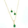 Imagem de Conjunto Colar E Brincos Gota Pedra Verde Folheado Ouro 18K