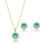 Imagem de Conjunto Colar e Brincos Ponto de Luz redondo  Verde Claro Banhado a Ouro 18k