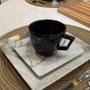 Imagem de Conjunto com 06 Xicaras de Chá Preta Golden Stone - Oxford Porcelana 200ml - Xicara quadrada preta com prato marmorizado 