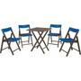 Imagem de Conjunto com 1 mesa e 4 cadeiras de madeira tabaco e plástico azul - POTENZA - Tramontina