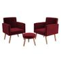 Imagem de Conjunto com 2 Poltronas e 1 Puff Dallas Veludo Vermelho