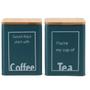 Imagem de Conjunto com 3 Latas Importadas Porta Condimento Metal Verde com Tampa de Bambu para Café Chá Açucar