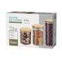 Imagem de Conjunto com 3 Potes de Vidro transparente Slim com tampa Bambu, VDR6804-3, Euro Home