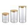 Imagem de Conjunto com 3 Potes de Vidro transparente Slim com tampa Bambu, VDR6804-3, Euro Home