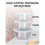 Imagem de Conjunto com 3 Potes Tigela Em Inox Resistente C/tampa Capacidade 1269, 936, 647ml