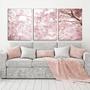 Imagem de Conjunto com 3 quadros decorativos flores cerejeiras rosadas.