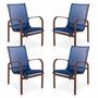 Imagem de Conjunto Com 4 Cadeiras de Alumínio e Tela Sling - Marrom/Azul Marinho