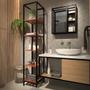 Imagem de Conjunto Completo Kit Estante Espelheira Gabinete Para Banheiro Sublime Preto Industrial Com Madeira
