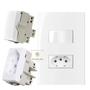 Imagem de Conjunto Completo Tomada e Interruptor Simples Duplos Placa Suporte Módulos 2P T 10A 250V 4X2 Branca 3 Pinos Slim Luxo Elegante Casa 10 Amperes SLEEK