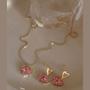 Imagem de Conjunto Coração Rosa Com Zircônia Folheado A Ouro 18K Antialérgico - SHPRI036