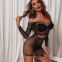 Imagem de Conjunto Cropped e Saia Arrastão Com Strass Transparente Sexy 