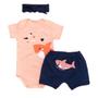 Imagem de Conjunto curto de bebê com faixa bordado love shark salmão