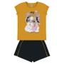 Imagem de Conjunto curto infantil camiseta baby look mostrada estampado e shorts moletom preto