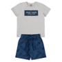 Imagem de Conjunto curto infantil camiseta mescla estampa com relevo e bermuda moletom azul marinho estampado