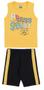 Imagem de Conjunto curto infantil camiseta regata amarelo estampada e shorts em moletinho preto com faixa lateral amarelo