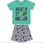 Imagem de Conjunto curto infantil camiseta verde estampada dinossauro e shorts mescla estampado