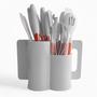 Imagem de Conjunto de 19 Utensílios de Cozinha em Silicone com Cabos de Madeira e Base Oval - Branco