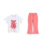 Imagem de Conjunto De 2 Peças De Urso Xadrez De Desenho Animado De Verão Para Meninas Camiseta Calças Largas
