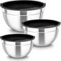Imagem de Conjunto de 3 Bowls Tigelas de Inox com Tampa Plástica Kit