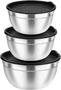 Imagem de Conjunto de 3 Bowls Tigelas de Inox com Tampa Plástica Kit