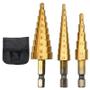 Imagem de Conjunto de 3 Brocas de Escada com Haste Hexagonal Banhada a Titânio (3-12mm, 4-12mm, 4-20mm)