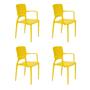 Imagem de Conjunto de 4 Cadeiras Plásticas Tramontina Safira em Polipropileno e Fibra de Vidro com Braços Amarelo
