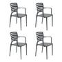 Imagem de Conjunto de 4 Cadeiras Plásticas Tramontina Sofia Encosto Horizontal e Braços Polipropileno e Fibra de Vidro Grafite