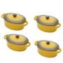 Imagem de Conjunto de 4 mini panelas Amarela ovais de porcelana, com tampa - 15cm