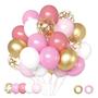 Imagem de Conjunto de 50 Balões de Confete Rosa e Dourado AIOZX - 30cm com Fitas