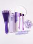 Imagem de Conjunto De 8 Escovas De Cabelo Pretas Com Frasco De Spray, Pente De Rabo De Rato, Design De Borda E