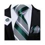 Imagem de Conjunto de Abotoaduras e Gravata Listrada Azul com Lenço de Bolso para Homem
