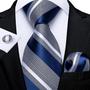 Imagem de Conjunto de Abotoaduras e Gravata Listrada Azul com Lenço de Bolso para Homem
