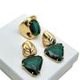 Imagem de Conjunto De Anel E Brincos Com Pedras Verde Esmeralda Banho De Ouro 18k 398 1068