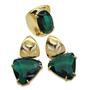Imagem de Conjunto De Anel E Brincos Com Pedras Verde Esmeralda Banho De Ouro 18k 398 1068