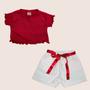Imagem de Conjunto de Blusa com Strass/Brilho e Shorts Branco com Fita