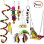 Imagem de Conjunto de brinquedos para pássaros com 7 acessórios para gaiolas de mascar penduradas para papagaios