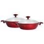 Imagem de Conjunto De Caçarolas Vermelhas Wok 24cm + 28cm Com Espátula E Tampa