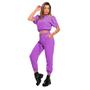 Imagem de Conjunto de Calça Jogger C/ Elastico e Bolsos Faca e Blusa Cropeti c/ Pregas Ombro Crepe Coloridos