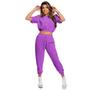 Imagem de Conjunto de Calça Jogger C/ Elastico e Bolsos Faca e Blusa Cropeti c/ Pregas Ombro Crepe Coloridos