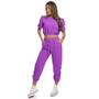 Imagem de Conjunto de Calça Jogger C/ Elastico e Bolsos Faca e Blusa Cropeti c/ Pregas Ombro Crepe Coloridos