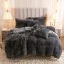 Imagem de Conjunto de capa de edredom de cama Uhamho Faux Fur Velvet Fluffy Dark Grey