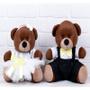 Imagem de CONJUNTO DE CASAL URSO TEDDE 12cm - PAJEM PRETO E DAMINHA BRANCA PELUCIA MARROM