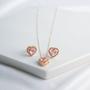 Imagem de Conjunto de colar e brincos coração luxo cravejado de zircônias rosa folheado a ouro 18k